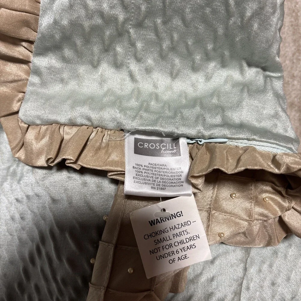 New Coscill Euro Shams Set 2 Gold With Pearls Ruffle Edge Zipper Closure 25x25